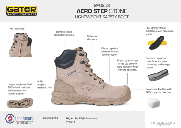 Gator Safety Aero Step Work Boots - Stone