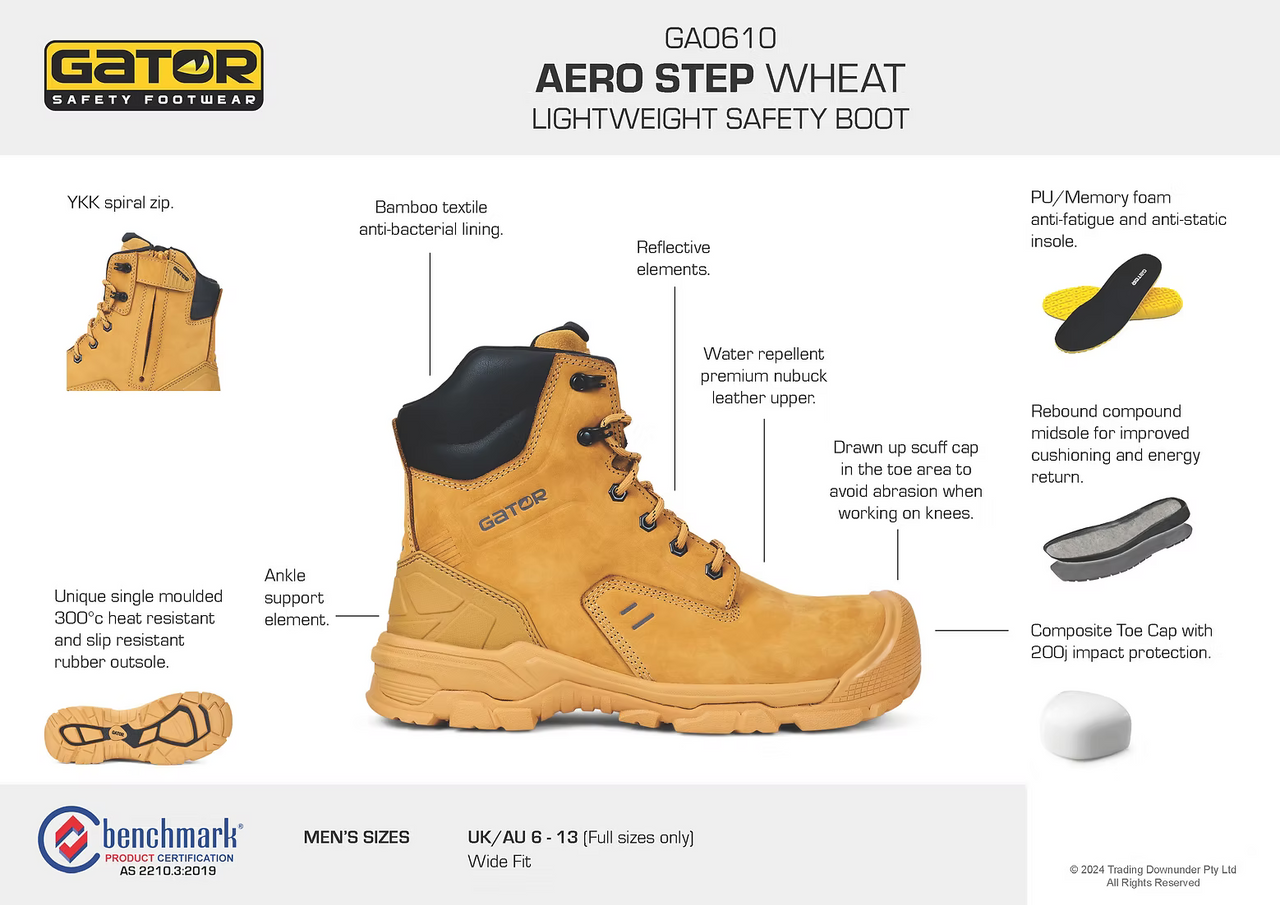 Gator Safety Aero Step Work Boots - Wheat