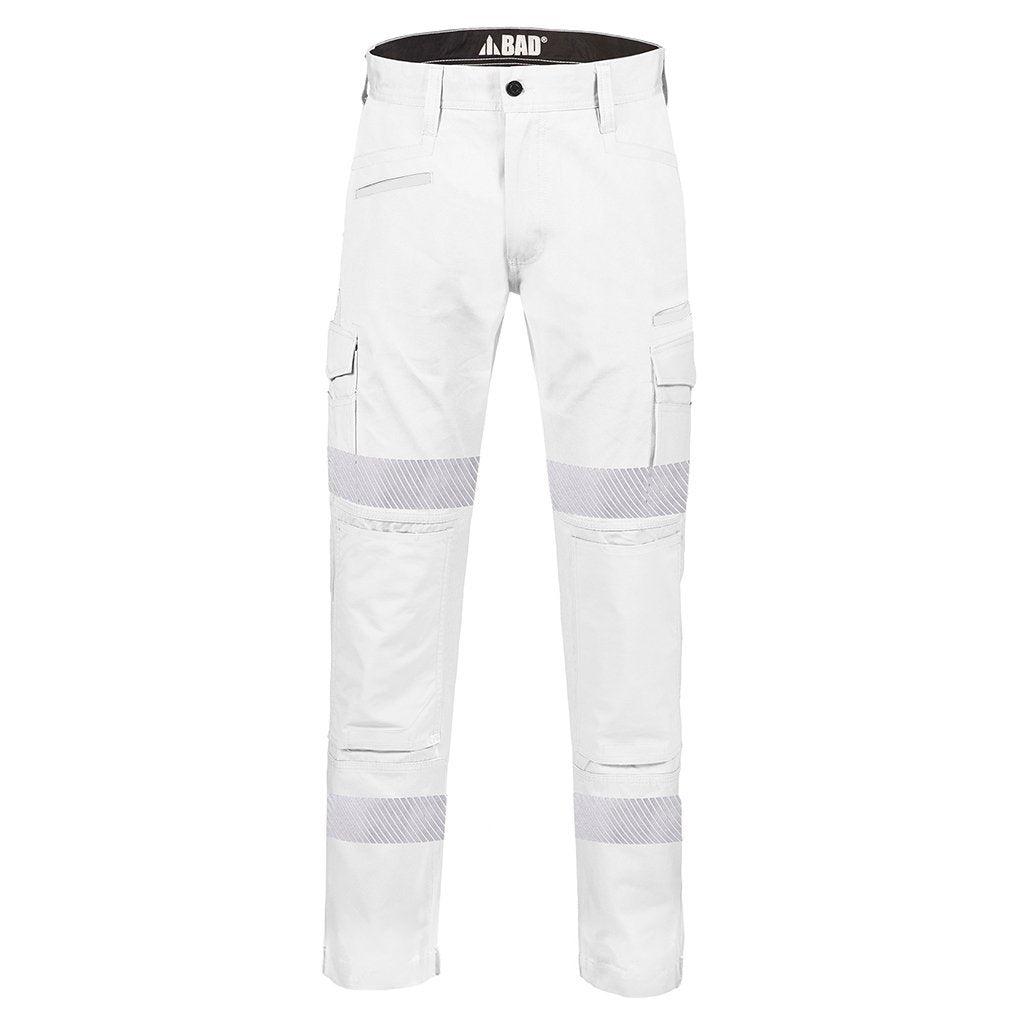 BAD ATTITUDE™ SLIM FIT WHITE NIGHT WORK PANTS WITH 3M TAPE