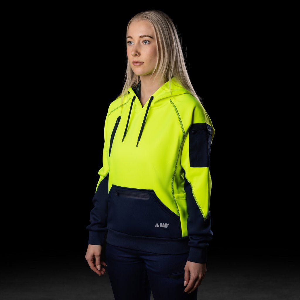 BAD WOMENS WATERPROOF RAIN-DEFEND™ HI-VIS FLEECE HOODIE