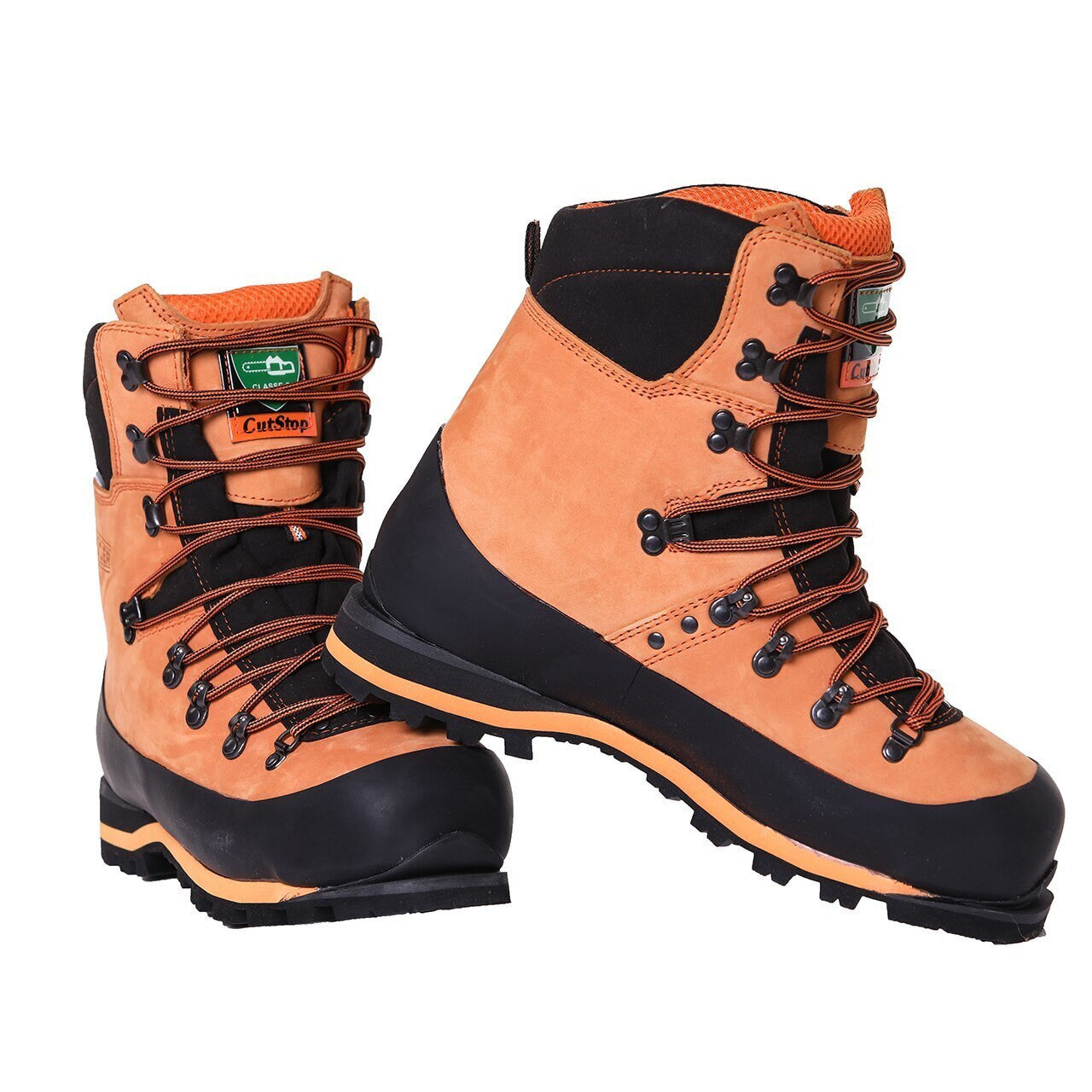 Clogger Altitude Gen2 Rugged Arborist Chainsaw Boots — full boot angle view showing Nubuck leather upper and Vibram Teton outsole