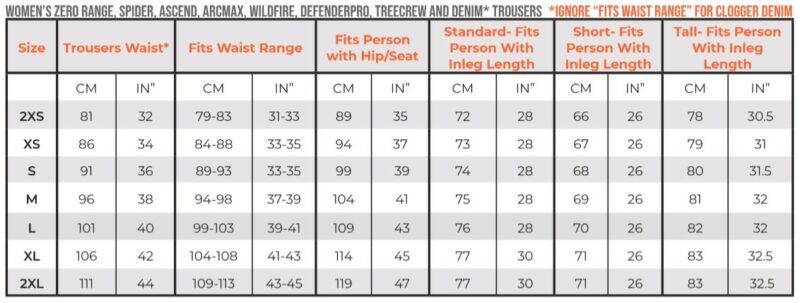 SIZE CHART