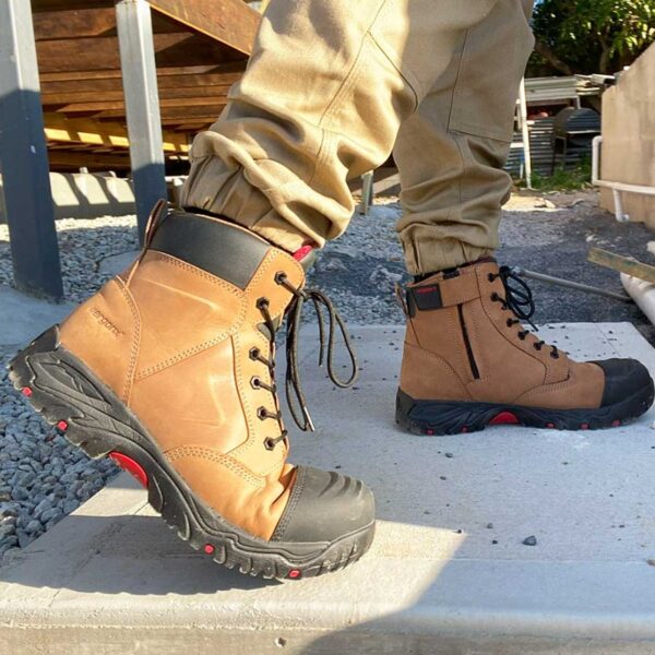 Ergonx Safety Boots - Helium Tan Black Toe | Lightweight Lace-Up Work Boots